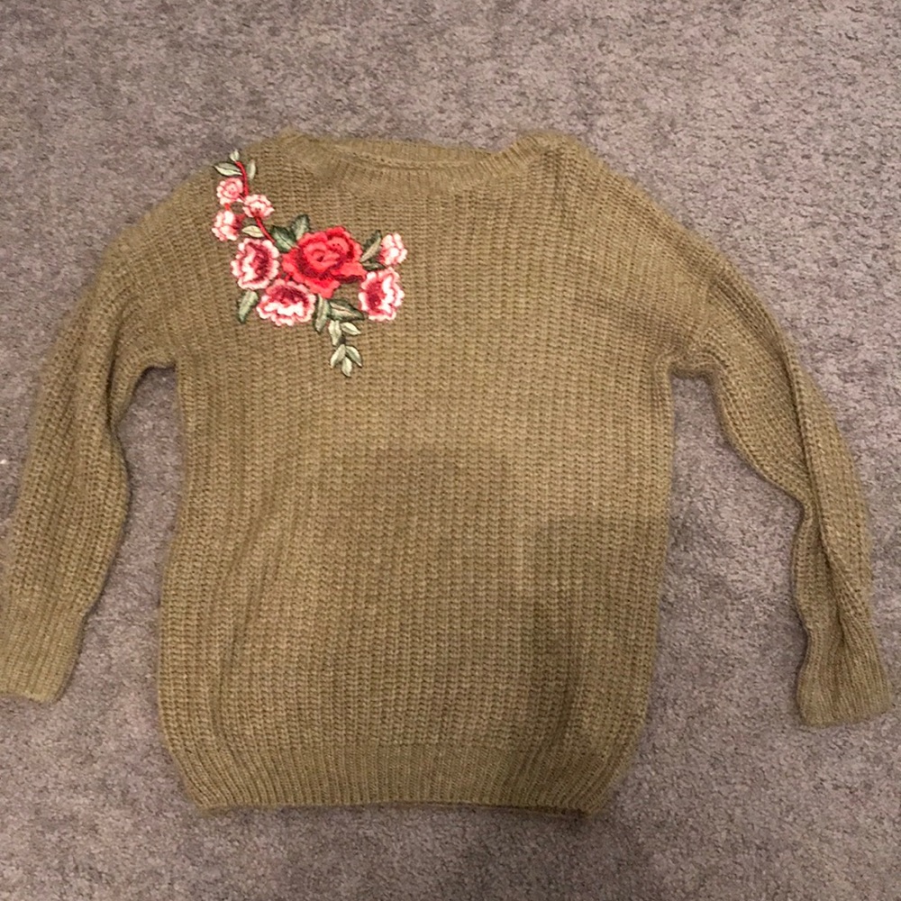 Green embroidered sweater